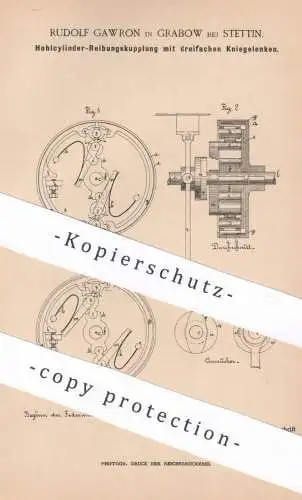original Patent - Rudolf Gawron , Grabow / Stettin , 1886 , Hohlzylinder - Reibungskupplung | Kupplung , Eisenbahn Bahn