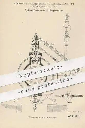 original Patent - Kölnische Maschinenbau AG , Bayenthal / Köln , 1880 , Ventilsteuerung für Dampfmaschinen | Motor !!