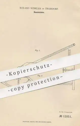 original Patent - Roland Winkler , Troisdorf , 1880 , Rasenschäler | Schar , Schare | Pflug , Landwirtschaft , Rasen !