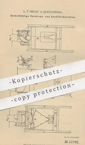 original Patent - L. F. Hecht , Quedlinburg , 1879 , Verwiegemaschine , Sackfüllmaschine | Waage , Wiegen
