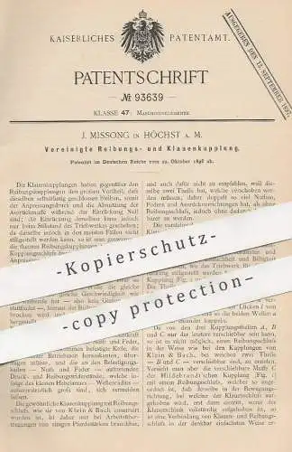 original Patent - J. Missong , Höchst / Main , 1896 , Reibungskupplung , Klauenkupplung | Kupplung | Hildebrandt !!