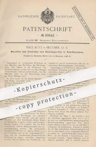 original Patent - Paul Kutz , Beuthen , O.-S. , 1896 , Maschine zum Eindrehen von Dichtungsrillen in Rohrflantschen !!