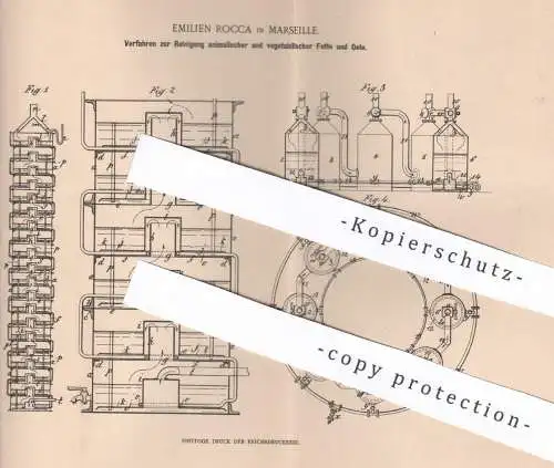 original Patent - Emilien Rocca , Marseille , Frankreich , 1900 , Reinigung von Fett und Öl | Fette , Öle | Dampf