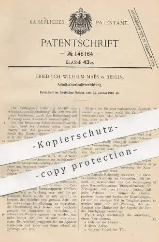 original Patent - Friedrich Wilhelm Maës , Berlin , 1903 , Arbeiterkontrollvorrichtung | Zählwerk , Stechuhr , Uhr !!