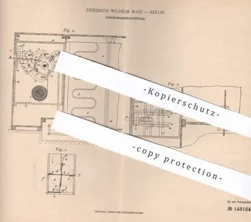 original Patent - Friedrich Wilhelm Maës , Berlin , 1903 , Arbeiterkontrollvorrichtung | Zählwerk , Stechuhr , Uhr !!