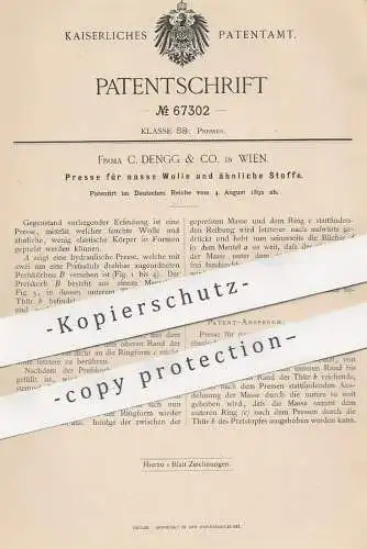original Patent - Fa. C. Dengg & Co. , Wien , Österreich , 1892 , Presse für nasse Wolle und Stoffe | Pressen , Walze