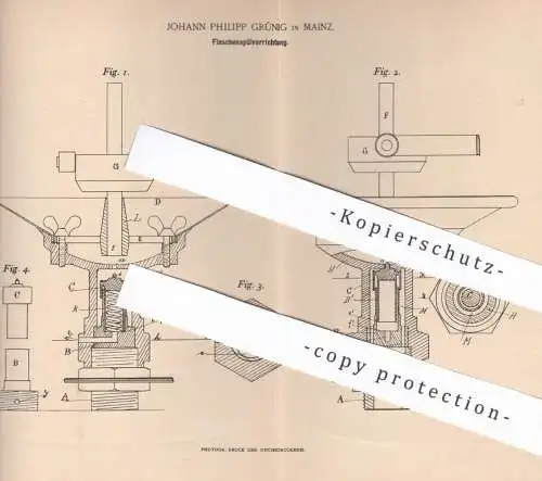 original Patent - Johann Philipp Grünig , Mainz , 1894 , Flaschenspülvorrichtung | Spülmaschine , Flaschen spülen !!