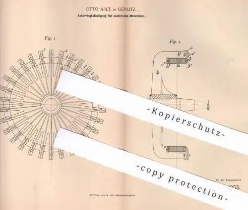 original Patent - Otto Arlt , Görlitz , 1895 , Ankerringbefestigung für elektrische Maschinen | Elektriker , Strom !!