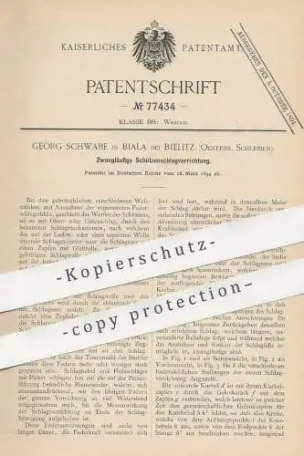 original Patent - Georg Schwabe , Biala / Bielitz , Schlesien , 1894 , Schützenschlagvorrichtung | Webstuhl , Weben