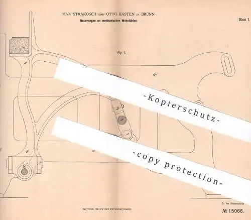 original Patent - Max Strakosch , Otto Kasten , Brünn , 1880 , mechanische Webstühle | Webstuhl , Weben , Weberei !!
