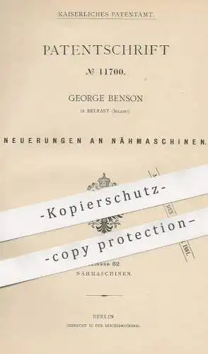 original Patent - George Benson , Belfast , Irland , 1879 , Nähmaschine , Nähmaschinen | Nähen , Schneider , Schneiderei