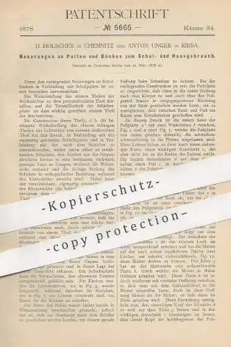 original Patent - H. Holscher , Chemnitz | Anton Unger , Riesa | 1878 | Pult , Schulbank , Bank | Schule , Möbel !!!