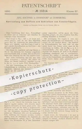 original Patent - Aug. Knüpfer , Dorndorf / Dornburg , 1880 , Öffnen u. Schließen der Fensterflügel | Fenster , Tischler