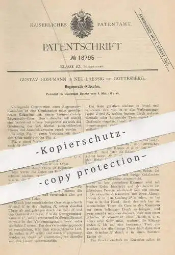 original Patent - Gustav Hoffmann , Neu Laessig / Gottesberg , 1881 , Regenerativ - Koksofen | Ofen , Brikett | Siemens
