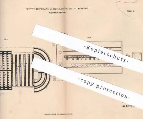 original Patent - Gustav Hoffmann , Neu Laessig / Gottesberg , 1881 , Regenerativ - Koksofen | Ofen , Brikett | Siemens