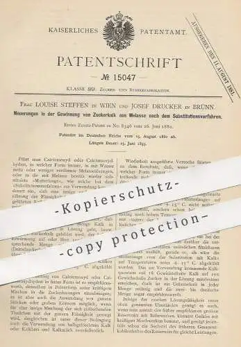 original Patent - Louise Steffen , Wien | Josef Drucker , Brünn , 1880 , Gewinnung von Zuckerkalk aus Melasse | Zucker