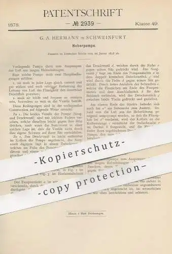 original Patent - G. A. Hermann , Schweinfurt , 1878 , Heberpumpe | Auspumpen von Luft | Pumpe , Pumpen