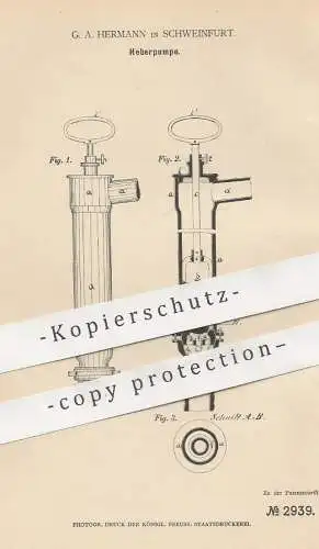 original Patent - G. A. Hermann , Schweinfurt , 1878 , Heberpumpe | Auspumpen von Luft | Pumpe , Pumpen