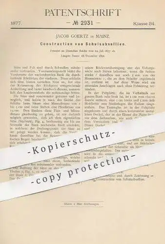 original Patent - Jacob Goertz , Mainz , 1891 , Schulsubsellien | Schulbank , Sitzbank , Tisch , Bank , Möbel , Pult