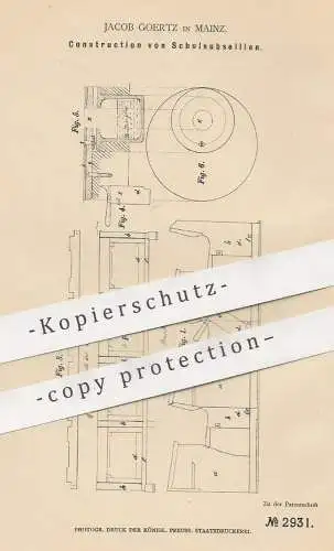 original Patent - Jacob Goertz , Mainz , 1891 , Schulsubsellien | Schulbank , Sitzbank , Tisch , Bank , Möbel , Pult