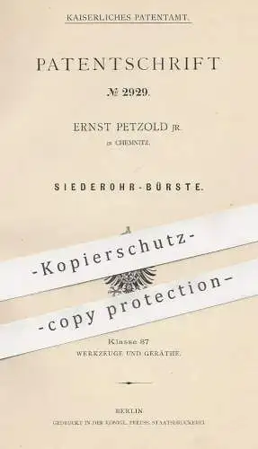 original Patent - Ernst Petzold , Chemnitz , 1878 , Siederohr - Bürste | Bürsten , Schornstein , Esse | Schiff , Lok