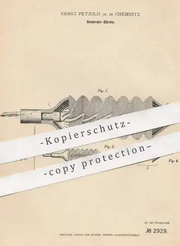 original Patent - Ernst Petzold , Chemnitz , 1878 , Siederohr - Bürste | Bürsten , Schornstein , Esse | Schiff , Lok