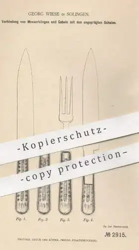 original Patent - Georg Wiese , Solingen , 1878 , Verbindung von Messerklingen u. Gabeln | Messer , Gabel , Besteck !!!