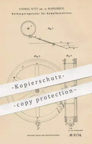 original Patent - Ludwig Witt , Wandsbeck , 1879 , Reibungsregulator für Dampfmaschinen | Motor , Regulator , Motoren !