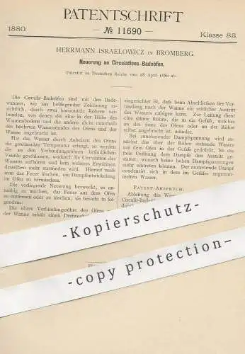 original Patent - Herrmann Israelowicz , Bromberg , 1880 , Zirkulations- Badeofen | Ofen , Öfen , Ofenbauer , Feuerung