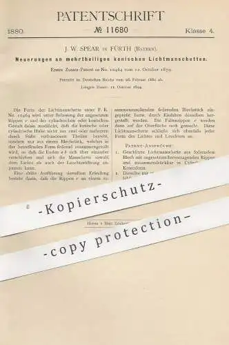 original Patent - J. W. Spear , Fürth , Bayern 1880 , konische Lichtmanschette | Leuchter , Lampe , Lampen , Beleuchtung