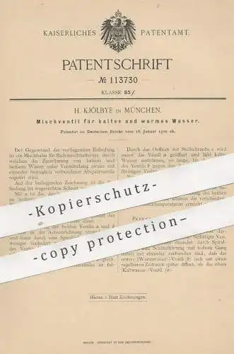 original Patent - H. Kjölbye , München , 1900 , Mischventil für kaltes und warmes Wasser | Mischbatterie , Klempner