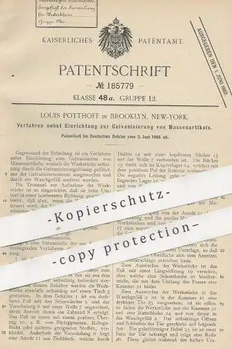original Patent - Louis Potthoff , Brooklyn , New York , USA , 1906 , Galvanisierung von Massenartikeln | Galvanisieren