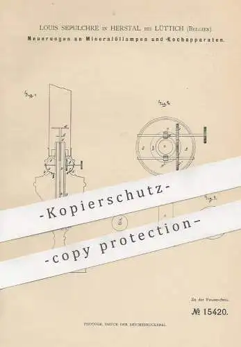 original Patent - Louis Sepulchre , Herstal , Lüttich , Belgien | Mineralöllampe , Kochapparat | Öllampe , Petroleum