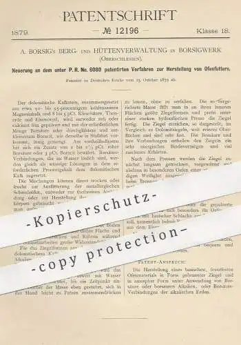 original Patent - A. Borsig's Berg- & Hüttenverwaltung Borsigwerk , Oberschlesien , Ofenfutter | Ofenrohr , Ofen , Öfen