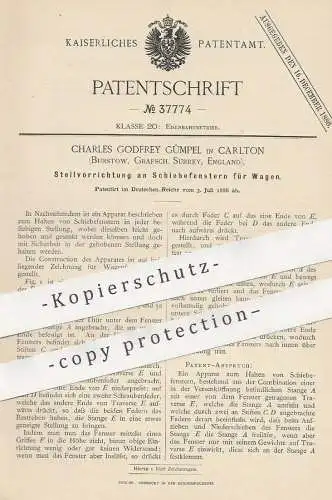 original Patent - Charles Godfrey Gümpel , Carlton , Surrey , England , 1886 ,  Schiebefenster für Wagon | Eisenbahn