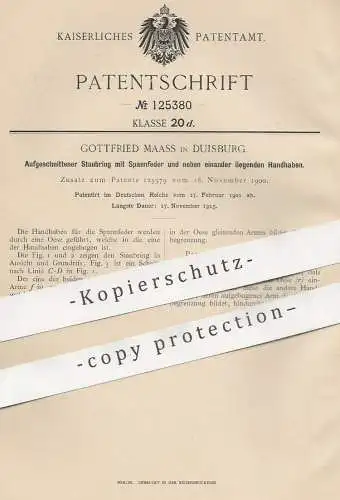 original Patent - Gottfried Maass , Duisburg , 1901 , Aufgeschnittener Staubring mit Spannfeder | Ring , Feder , Hub