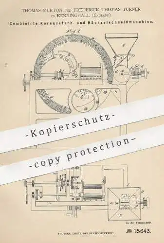 original Patent - Thomas Murton , Frederick Thomas Turner , Kenninghall , England , 1881 , Häcksel - Schneidmaschine !!