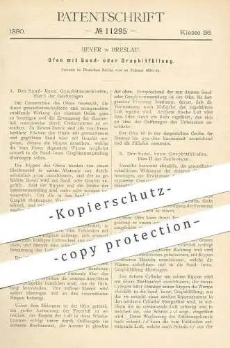 original Patent - Beyer , Breslau , 1880 , Ofen mit Sand oder Graphit gefüllt | Öfen , Ofenbauer , Heizung , Feuerung !!