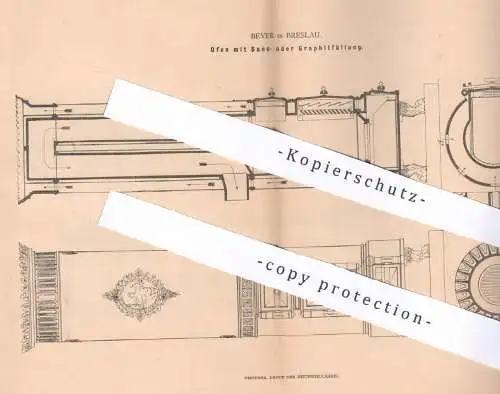 original Patent - Beyer , Breslau , 1880 , Ofen mit Sand oder Graphit gefüllt | Öfen , Ofenbauer , Heizung , Feuerung !!