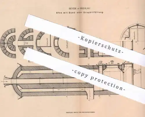 original Patent - Beyer , Breslau , 1880 , Ofen mit Sand oder Graphit gefüllt | Öfen , Ofenbauer , Heizung , Feuerung !!
