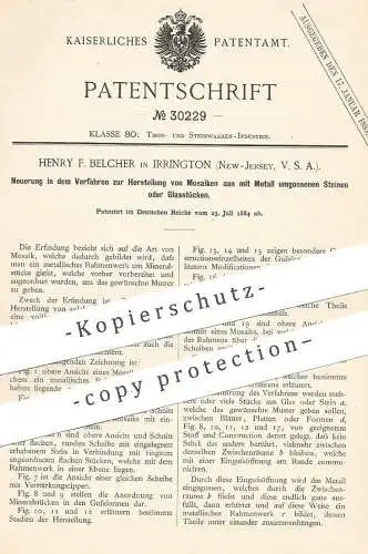 original Patent - Henry F. Belcher , Irrington , New Jersey , USA , 1884 , Herst. von Mosaik mit Metall , Glas , Stein