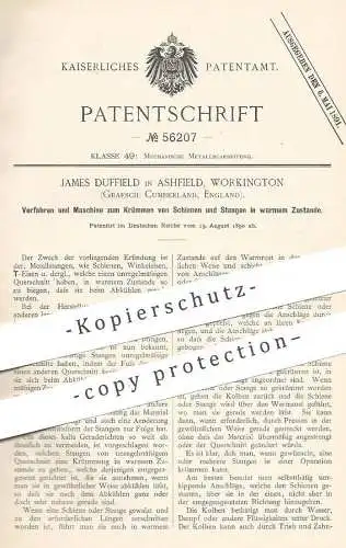 original Patent - James Duffield , Ashfield , Workington Cumberland England 1890 | Krümmen von Schienen , Stangen , Rohr
