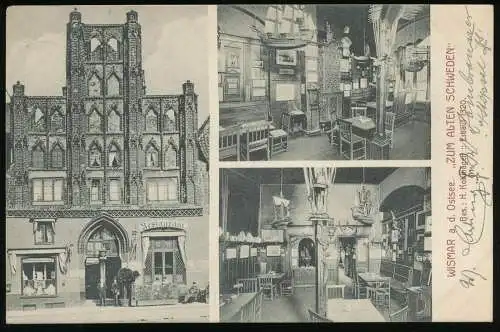 AK Gaststätte zum alten Schweden Wismar , gelaufen 1912 , Mecklenburg , Restaurant , Ansichtskarte , Markt !!!