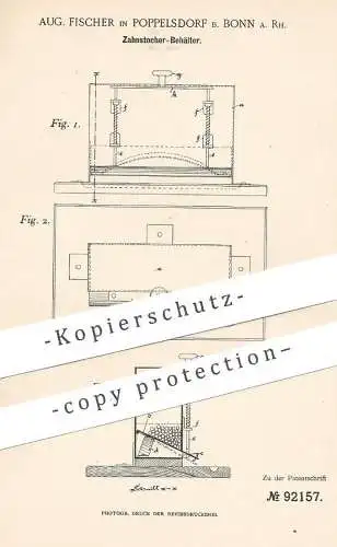 original Patent - Aug. Fischer , Poppelsdorf b. Bonn / Rhein , 1896 , Zahnstocher - Behälter | Dose , Schachtel !!