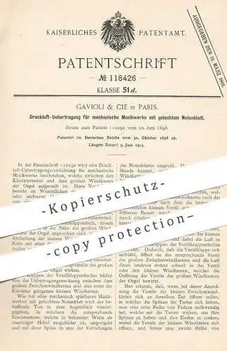 original Patent - Gavioli & Cie , Paris , Frankreich , 1898 , Druckluft - Übertragung für mechanische Musikwerke | Musik