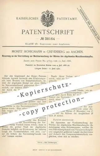 original Patent - Moritz Honigmann , Grevenberg / Aachen , 1886 , Nutzung der Wärme von Maschinendampf | Dampfkessel !!