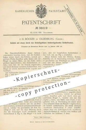 original Patent - J. H. Böcker , Oldenburg , 1886 , Schloss mit Schließhaken | Türschloss , Schlosser , Schlosserei !!