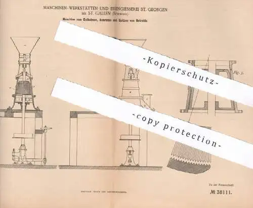 original Patent - Maschinen Werkstätten & Eisengiesserei St. Georgen / St. Gallen Schweiz | Schroten v. Getreide | Mühle
