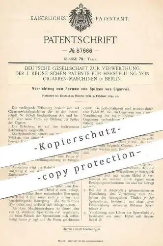 original Patent - Dt. Ges. zur Verwerthung der J. Reuse'schen Patente f. Herst. von Cigarren Maschinen Berlin | Zigarren