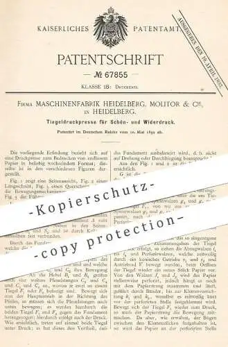 original Patent - Maschinenfabrik Heidelberg , Molitor & Cie , Heidelberg 1892 | Tiegeldruckpresse | Druckpresse , Druck